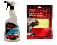 3M Combo of Glass Cleaner (500 ml) and Cloth | Remove Stains, Filmy Residues, Grime and Fingerprints | Streak & Lint Free Cloth