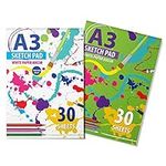 2 Packs of A3 Sketchbook Drawing Paper - Kids Coloring Book and Art Paper - Easy to Use Doodle Pad with 80 GSM 30 Sheets Each Total 60 Sheets