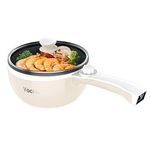 Vocha Electric Hot Pot, 1.5L Mini Portable Electric Pan Non-Stick, Multi-Cooker with Lid for Travel/Dormitory, Silicone Spatula Included (Beige)