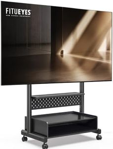 FITUEYES Rolling TV Floor Stand for 40-85in TVs, Heavy Duty Mobile TV Stand on Wheels Lockable, TV Cart with Wooden Large Storage Shelf & Pegboard Hold up to 132 lbs for Bedroom, Living Room, Office