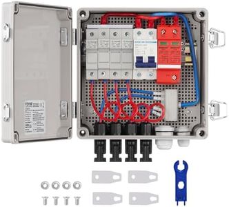 VEVOR Caja Combinadora Fotovoltaica, 4 Cuerdas, Caja Combinadora Solar con Fusible de Corriente Nominal de 10 A Conector Solar, Caja de Acero para Sistema de Panel Solar de Red de Encendido, Apagado