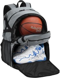 Celvetch Basketball Backpack with Shoe Compartment Large Basketball Bag with Ball Holder for Men Women Gym Backpack fit Volleyball Football for Sports Travel Gym - Grey