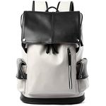 WAYWARDSON Vegan Leather Men’s Backpack Travel Bag for Business Trips and Excursions Back Strap and Laptop Sleeve Included (White & Black)