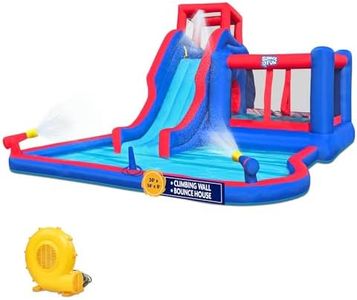 Sunny & Fun 2-in-1 Bounce & Blast Inflatable Water Slide Park – Heavy-Duty for Outdoor Fun - Climbing Wall, Slide, Bouncer & Splash Pool – Easy to Set Up, Included Air Pump & Carrying Case