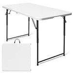 Goplus 4 ft Folding Table, 48 x 24 Inch Height Adjustable Foldable Utility Table, Portable Indoor Outdoor Picnic Party Dining Camping Table