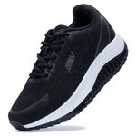 GOOBON Womens Walking Shoes with Arch Support Orthotic Trainers Plantar Fasciitis Breathable Athletic Tennis Sneakers - Black - Size 6.5 UK