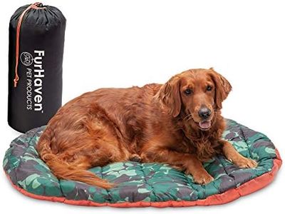 Furhaven Pet Dog Bed - Trail Pup Packable Outdoor Travel Pet Camping Pillow Bed Stuff Sack with Bag for Dogs and Cats, Paprika and Camo-Paw, Large