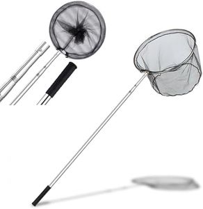 Fishing Landing Net Telescopic Folding,1.9m Stainless Steel Pole,Collapsible Extensible Long Handle,Triangular Net,For Bird Fish Catch,Aquarium,Ponds Floating Objects,Round