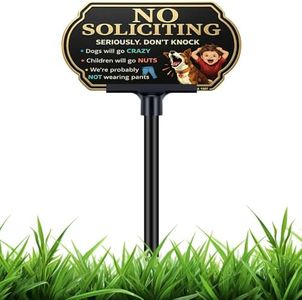 Funny No Soliciting Sign for House with Adjustable 37" Stake, Dogs & Kids are Crazy Private Property Sign for Yard, 10x5" Rust-Free Aluminum, UV Protected for Housewarming Gift