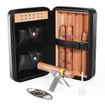 Cigar Humidor, Cigar Case, Cedar Wood Travel Portable Leather Cigar Humidor with Humidifier