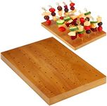 Blulu Wooden Food Skewer Holder Pick Stand Food Display Skewer Holder Catering Appetizer Fruit Skewer Stand Food Display Rectangular Board with Holes for Catering (Rectangle Style, 11.42 x 7.87 Inch)