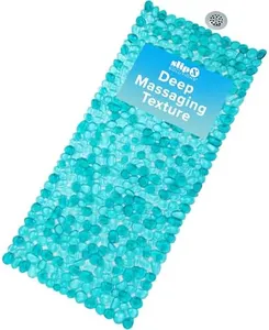 SlipX Solutions Non Slip Pebble Bath Mat for Shower & Bathtub 38x17 | River Rock Look | Accupressure | Massage Bath Mats for Tub | 188 Suction Cups | Machine Washable, Aqua Pebbles