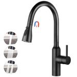 CREA High Arc Kitchen Sink Mixer Tap with Pull Out Spray, Single Lever Kitchen Tap, High Pressure Sink Tap with Magnetic 3 Functions 360° Swivel Extendable Spout Black, Stainless Steel UK Standard