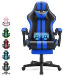Ferghana Gaming Chairs with Footrest,Computer Game Chair,Massage Gaming Chairs,Christmas,Xmas Gift,PC Gaming Chairs for Adults Teens for Gaming Live Streaming Room(Navy Blue,Racing Version)