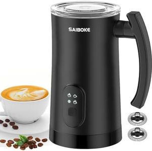 SAIBOKE Montalatte Elettrico Automatico 4 in 1 Cappuccinatore Elettrico 400W 350ml Macchina per Cappuccino Montalatte con Funzione Latte Caldo e Freddo, per Macchiato Cioccolata Calda al Latte