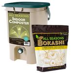 All Seasons Indoor Composter Starter Kit – 5 Gallon Tan Compost Bin for Kitchen Countertop with Lid, Spigot & 1 Gallon (2 lbs.) Bag of Dry Bokashi Bran – by SCD Probiotics