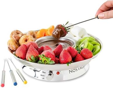 Nostalgia 10-Ounce Deluxe Stainless Steel Electric Fondue Party Set for Melted Chocolate, Cheese, or Sauce, with Detachable Food Tray, Variable Temperature Control and 4 Color Coded Dipping Forks