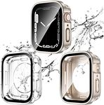 2 Pack 2 in 1 Waterproof Case for Apple Watch Series SE SE2 6 5 4 40mm, Straight Edge PC Front & Back Bumper with Tempered Glass Screen Protector 360 Protective Cover for iWatch 40mm, Starlight/Clear