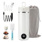 Travel Kettle 500ml, Portable Electric Kettle with 6-Temperature Control, Dual Power for Home & Car, 24H Keep Warm, LCD Display, Auto Shut-Off, for Travel Home Office, Ideal for 1-2 Persons, White