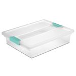 Sterilite Large Clip Box, Stackable Small Storage Bin with Latching Lid, Plastic Container to Organize Paper, Office, Clear Base and Lid, 6-Pack