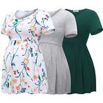 Bearsland Maternity Tops Short Sleeve Scoop Neck Breastfeeding T-Shirt Pregnancy Clothes，Green&Light Gray&White Flower,XL