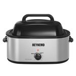 Roaster Oven, 24Qt Electric Roaster Oven, Turkey Roaster Oven Buffet with Self-Basting Lid, Removable Pan, Cool-Touch Handles, 1450W Stainless Steel Roaster Oven, Silver