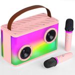 BONAOK Karaoke System with 2 Microphones, Bluetooth Microphone with Speaker, Portable Karaoke Machine with Lights, Karaoke Player TWS/TF/AUX/USB (K20)