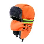 Trapper Hat Blaze Orange, Reflective Faux Fur Lined Avaitor Ski Cap with Ear Flaps Mask for Hunting, Orange, One Size