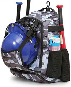 ZOEA Baseball Bat Bag Backpack, T-Ball & Softball Equipment & Gear for Youth and Adults, Large Capacity Holds 4 Bats, Helmet, Gloves, Cleats,Shoes Compartment & Helmet Holder (Camouflage White)