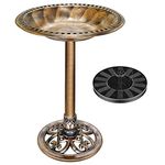 VIVOHOME Polyresin Antique Outdoor Copper Garden Bird Bath and Solar Powered Round Pond Fountain Combo Set