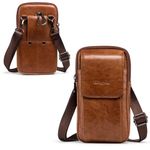 Hengwin Genuine Leather Cell Phone Holster Wallet Case with Belt Clip Travel Messenger Bag Waist Pouch Crossbody Purse Fit for iPhone 16 Pro Max 15 Pro Max 14 Plus Samsung Galaxy S24 S23 Ultra (Brown)