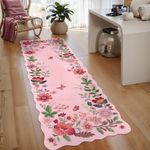 Lahome Floral Hallway Runner, 2X6 Washable Runner Rug Non-Slip, Ultra-Thin Soft Kitchen Runner Stain Resistant Boho Runner Low-Pile Carpet Runner for ‎Laundry Bathroom Bedroom(2x6ft, Pink)