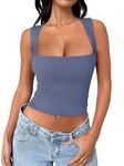 REORIA Women's Sexy Going Out Crop Tops Square Neck Double Lined 2024 Fashion Cute Basic Trendy Tank Tops Summer Y2k Teen Girls Clothing Blue Medium