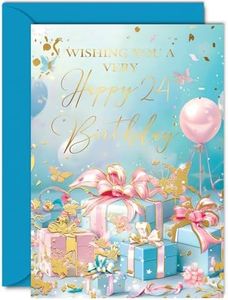 Beautiful Gold 24th Birthday Cards for Women Men - Fantastic Golden Presents - Elegant Traditional Pretty Birthday Card for 24 Year Old Woman Man Her Him, A5 Gorgeous Greeting Cards Gift