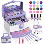 GirlsHome Kids Makeup Kit for Girl 35 Pcs Washable Toddler Makeup Kit, Girl Toys Real Cosmetic Little Girls Makeup Set, Safe & Non-Toxic for 3-12 Year Old Kids Birthday Gift-Light Purple