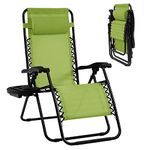 Goplus Zero Gravity Chair, Adjustable Folding Reclining Lounge Chair with Pillow and Cup Holder, Patio Lawn Recliner for Outdoor Pool Camp Yard (Green)