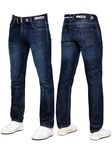 989Zé ENZO Mens Jeans Classic Straight Leg Casual Cotton Regular Fit Denim Pants Free Belt EZ384 Dark Blue 36W / 30L