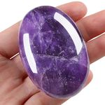 MAIBAOTA 2.4" Amethyst Healing Crystals Gemstones Pocket Polished Gifts Oval Shape Reiki Spiritual Energy Nature Purple Crystal for Women Men Relief Balancing Stress Divination Meditation