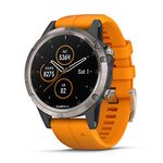 Garmin fenix 5 Plus, Premium Multisport GPS Smartwatch, Features Color Topo Maps, Heart Rate Monitoring, Music and Contactless Payment, Titanium with Orange Band