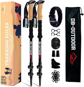 DB-OUTDOOR Trekking Hiking Walking Poles Women and Men - 2 Ultralight 7075 Aluminum Collapsible Hiking Sticks for Men, Natural Cork Grip & Metal Flip Lock Nordic Walking Poles for Men and Seniors