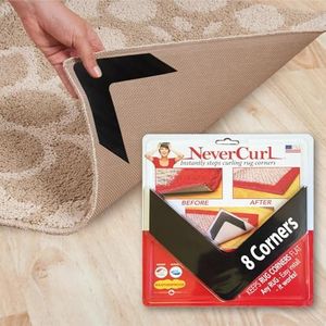 NeverCurl Best V Shape Design Rug Corner Gripper to Instantly Stops Rug Corner Curling - Safe for Wood Floors - For Indoor & Outdoor Rugs - Carpet Tape / Rug Tape - Not An Anti-Slip Pad - Rug Grip