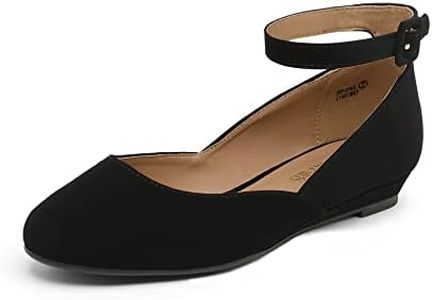 DREAM PAIRS Women's Dress Flats Ballet Low Wedge Round Toe Ankle Strap Comfortable Casual Flats Shoes,Size 9.5,Black/Nubuck,REVONA