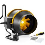 FanGoFast Inline Extractor Fan 150mm/6 inch with Adjustable Speed Controller and UK Plug, 530m³/h Ventilation Fan for Bathroom, Office, Grow Rooms (Black, 150mm)