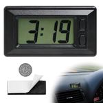 LCD Digital Car Desk Clock, Small Digital Car Clock with Adhesive Pad Easy To Read Time Display Portable Clock Electronic Table Clock with Spare Button Battery for Car Dashboard Home Office (Black)