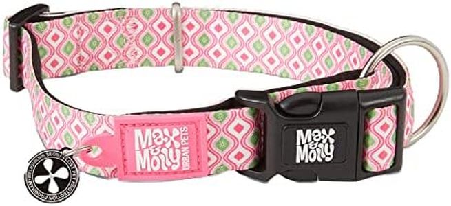 Max & Molly Smart ID Dog Collar, Neoprene Padded Dog Collar with Personalized Pet Profile Smart ID QR-Tag, Waterproof & Machine Washable Collars for Large Dogs, (Neck Size 15-25”) Retro Pink