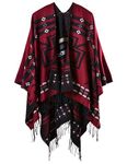 OWIF Women's Poncho Cape - Versatile Shawl Wrap, Winter Scarf, Kimono for Women - Perfect Plus Size Clothes for Women and Gifts for Her,Series 03-Geometry Red