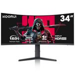 KOORUI 34-inch Ultrawide Curved WQHD 3440×1440 Gaming Monitor, 165Hz 144Hz Curved 1000R- PIP/PBP, 1ms(MPRT) with DisplayHDR 400, DCI-P3 90% Color Gamut, FreeSync Premium, HDMI/DisplayPort, 34E6UC