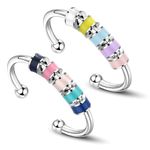 Leogony 2PCS Leogony 2PCS Fidget Rings for Anxiety Kids Girls, Adjustable Fiddle Ring, Spinning Enamel Stress Ring