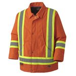 Pioneer Hi Vis Heavy Duty Quilted Cotton Duck Safety Jacket - Reflective Tape - Orange