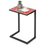 COSTWAY C-Shaped Side Table, Mosaic Ceramic Top Nightstand Sofa End Table, Metal Frame Coffee Snack Bedside Table for Small Space, Living Room and Bedroom